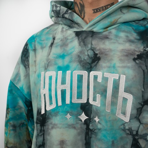 Худи оверсайз ЮНОСТЬ™ «Агенда» лого вышивка - Tie-Dye 400г